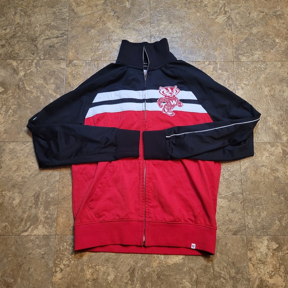 Wisconsin Badgers Track Jacket Mens Small S Red Full Zip Athletic '47 Brand